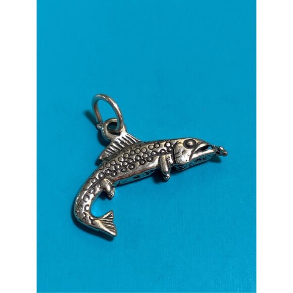 .925 Fish Trout Sterling Silver Jewelry Charm #sea life - Picture 2 of 4